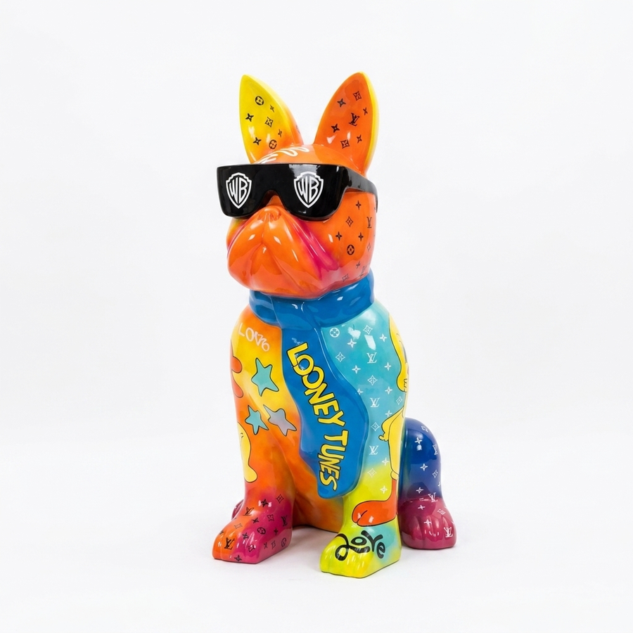 Bulldogge Skulptur sitzend mit Sonnenbrille 190 cm – Cartoon
