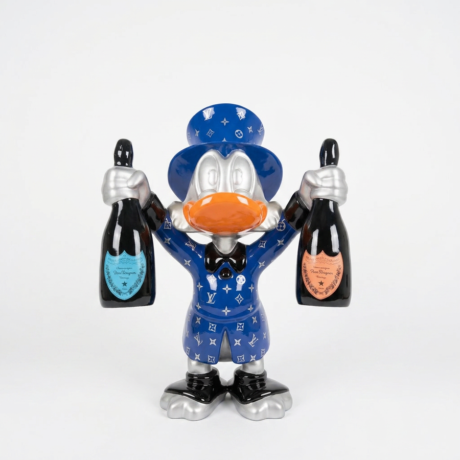 Champagner-Ente Skulptur 120 cm – Blau