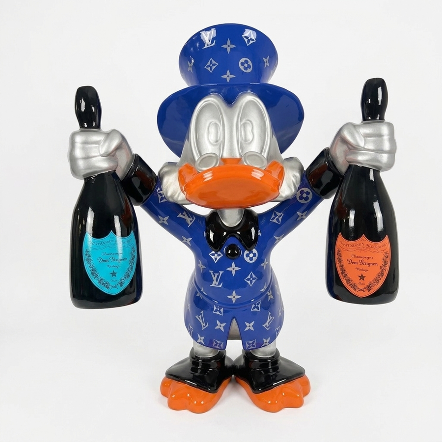 Champagner-Ente Skulptur 170 cm – Blau