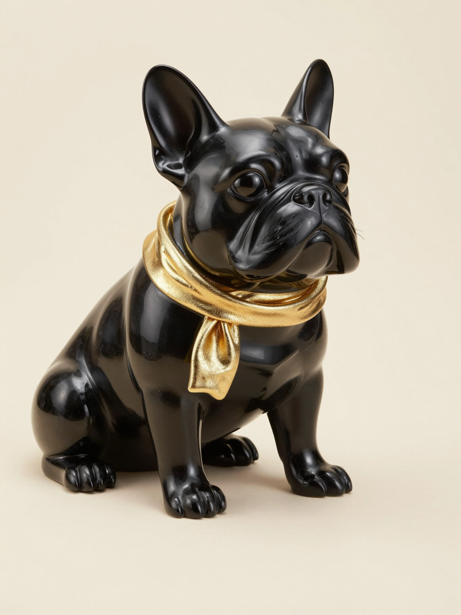 Bulldogge Black & Gold von Lazy Days, sitzend, schwarz mit goldenem Schal